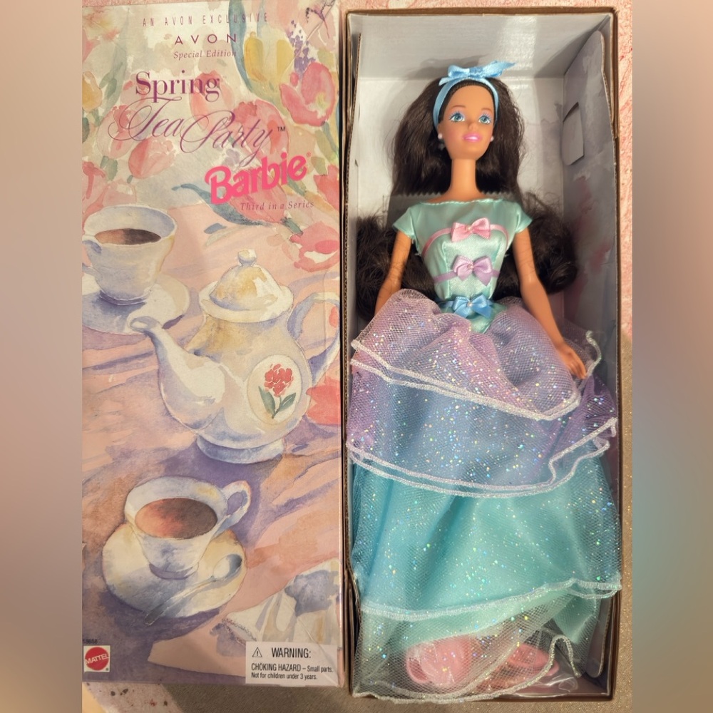 Avon Edition Spring Tea Party Barbie Doll in Aqua and Lavender
